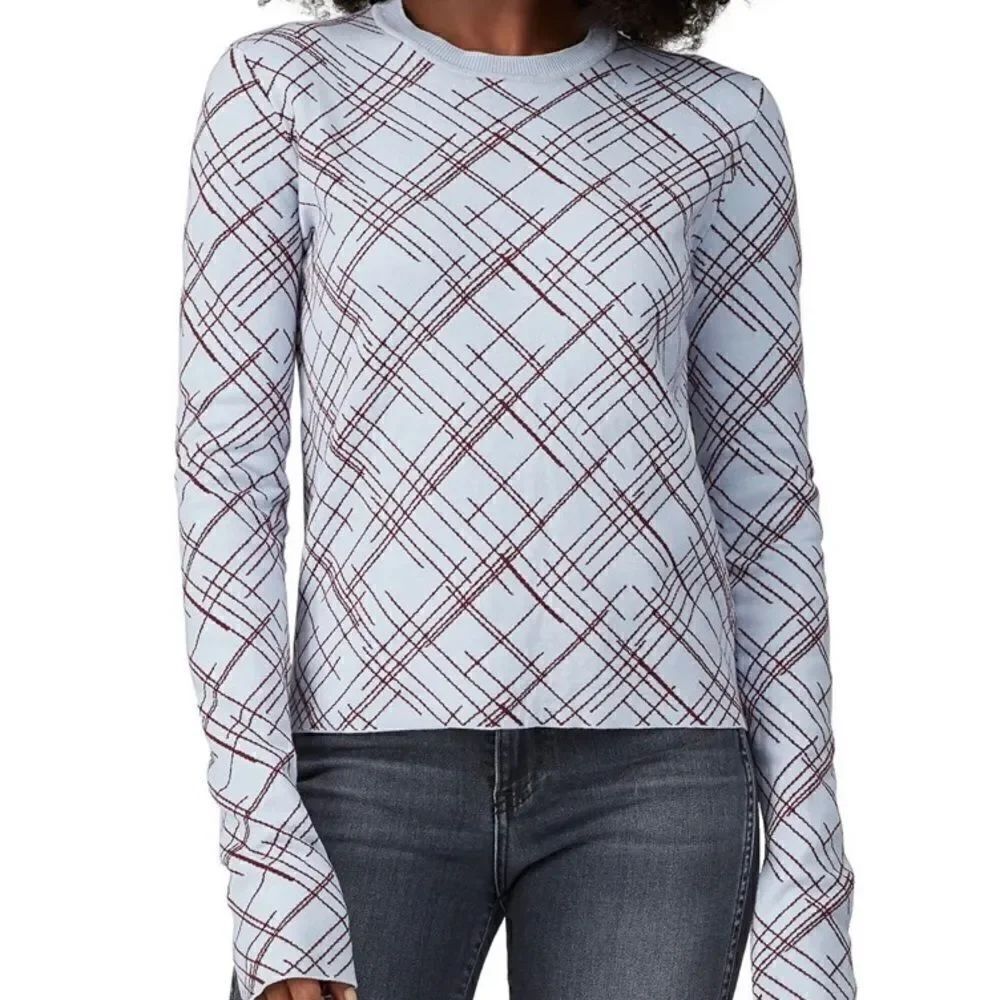 equipment Sadonne blue/maroon silk blend geometric sweater crewneck EUC size XS